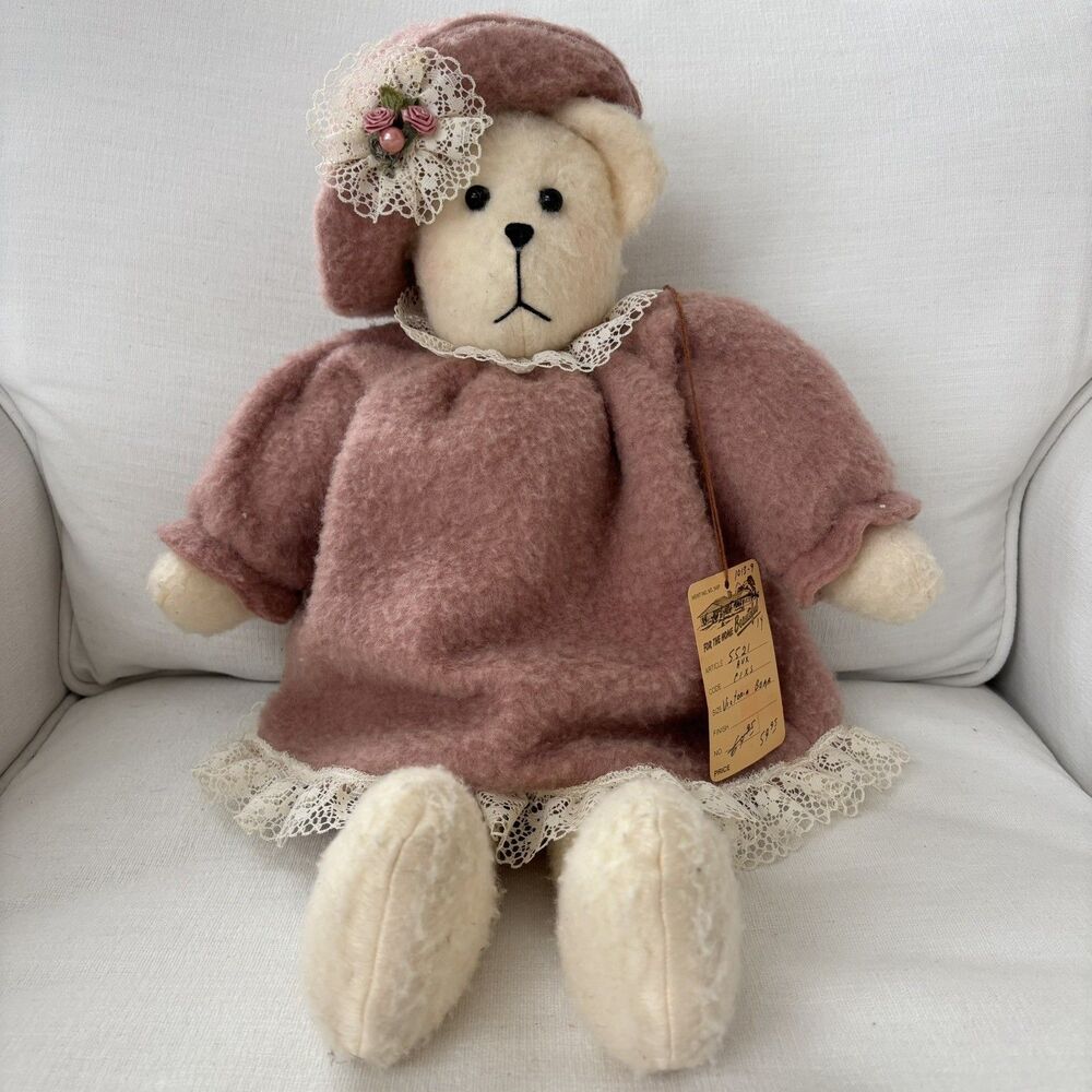 Vintage Handmade Wool Teddy Bear w/ Dress & Hat 23" Soft Stuffed Plush Victoria - Picture 1 of 14